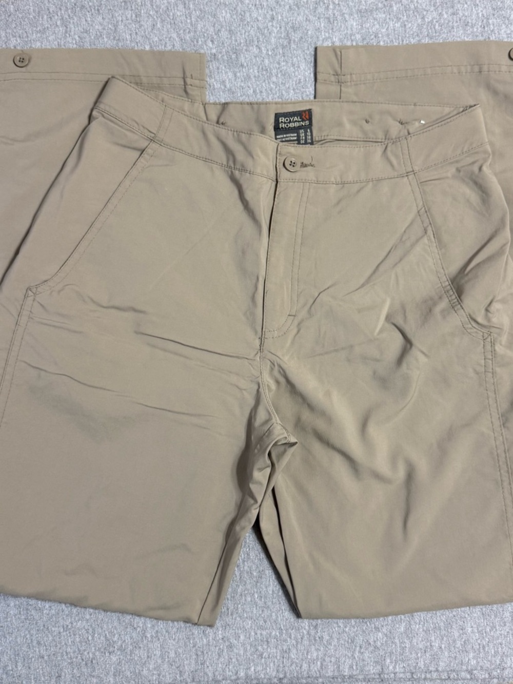 Royal Robbins Tan Hiking Pants with Logo Button